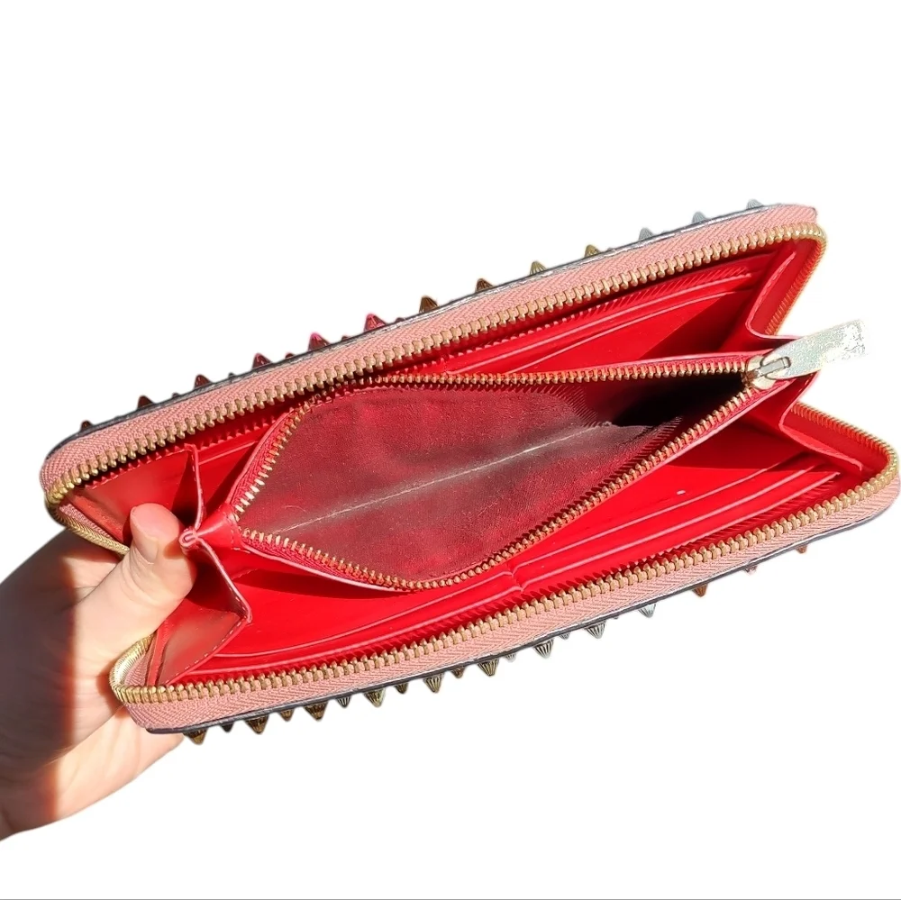 Authentic Christian Louboutin Candy Pink Leather Studded Wallet With Dust Bag